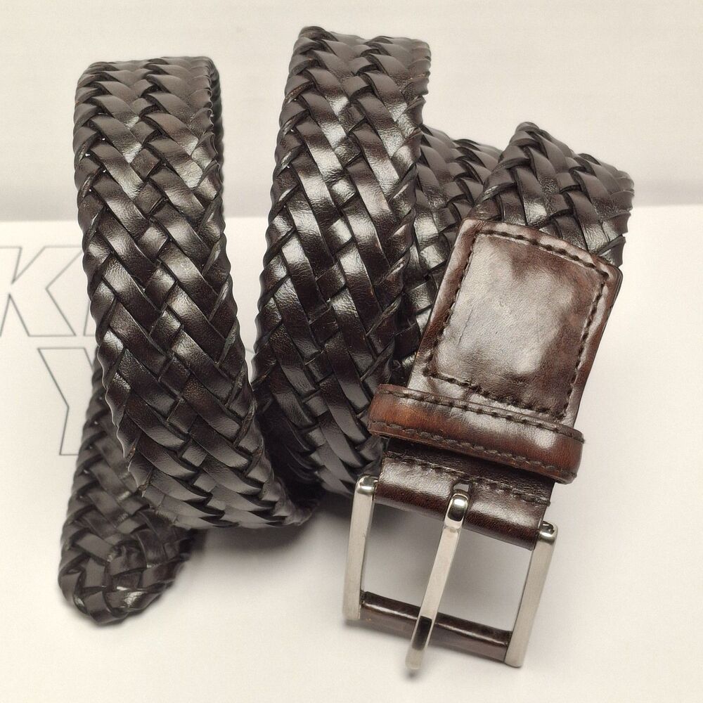 Ermenegildo Zegna Brown Braided Woven Leather Belt ITALY Men 48/50 Brass Casual